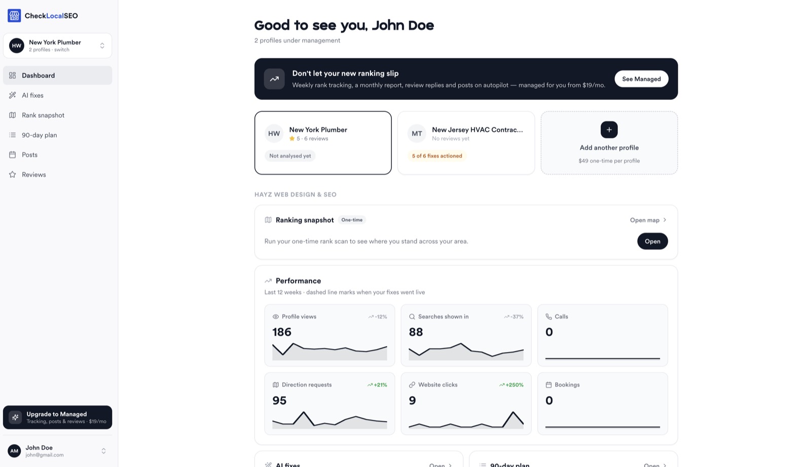 CheckLocalSEO dashboard screenshot