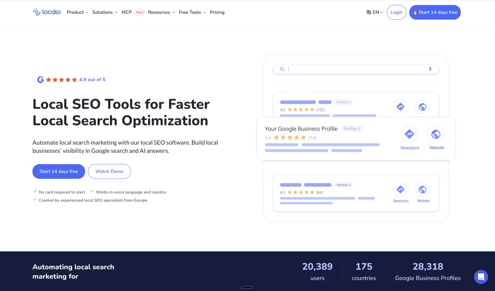Localo dashboard screenshot