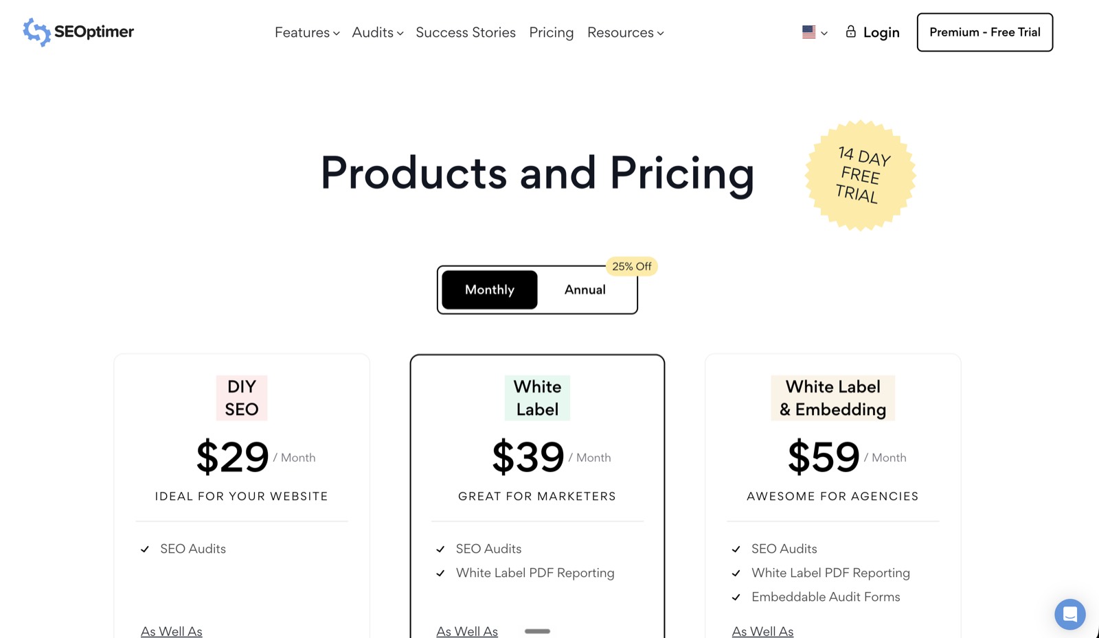 SEOptimer pricing in 2026, quickly screenshot