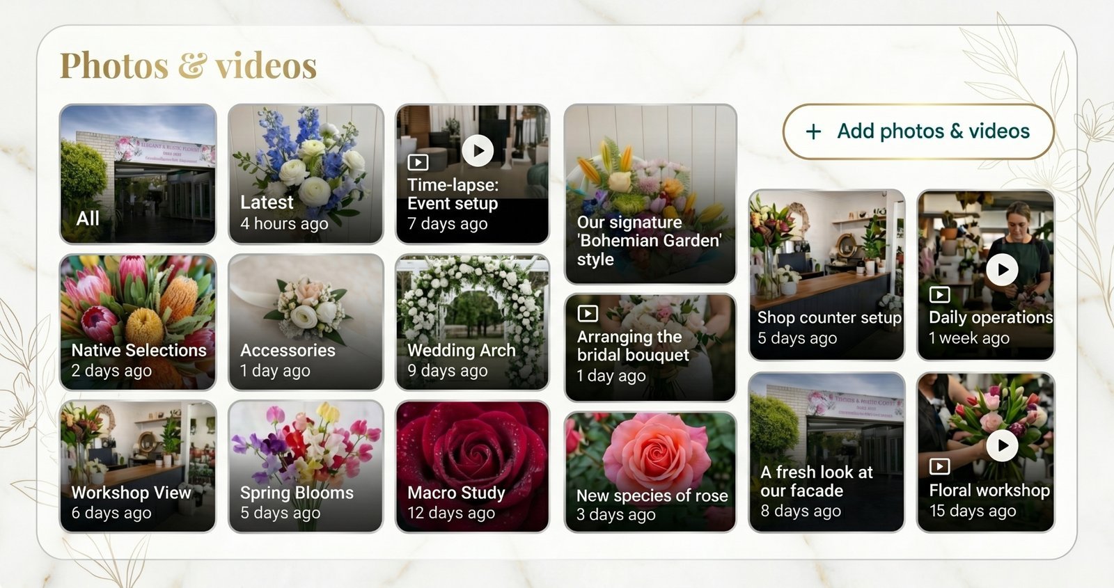 A Google Business Profile photo gallery on mobile, with the most recent photo at the top.