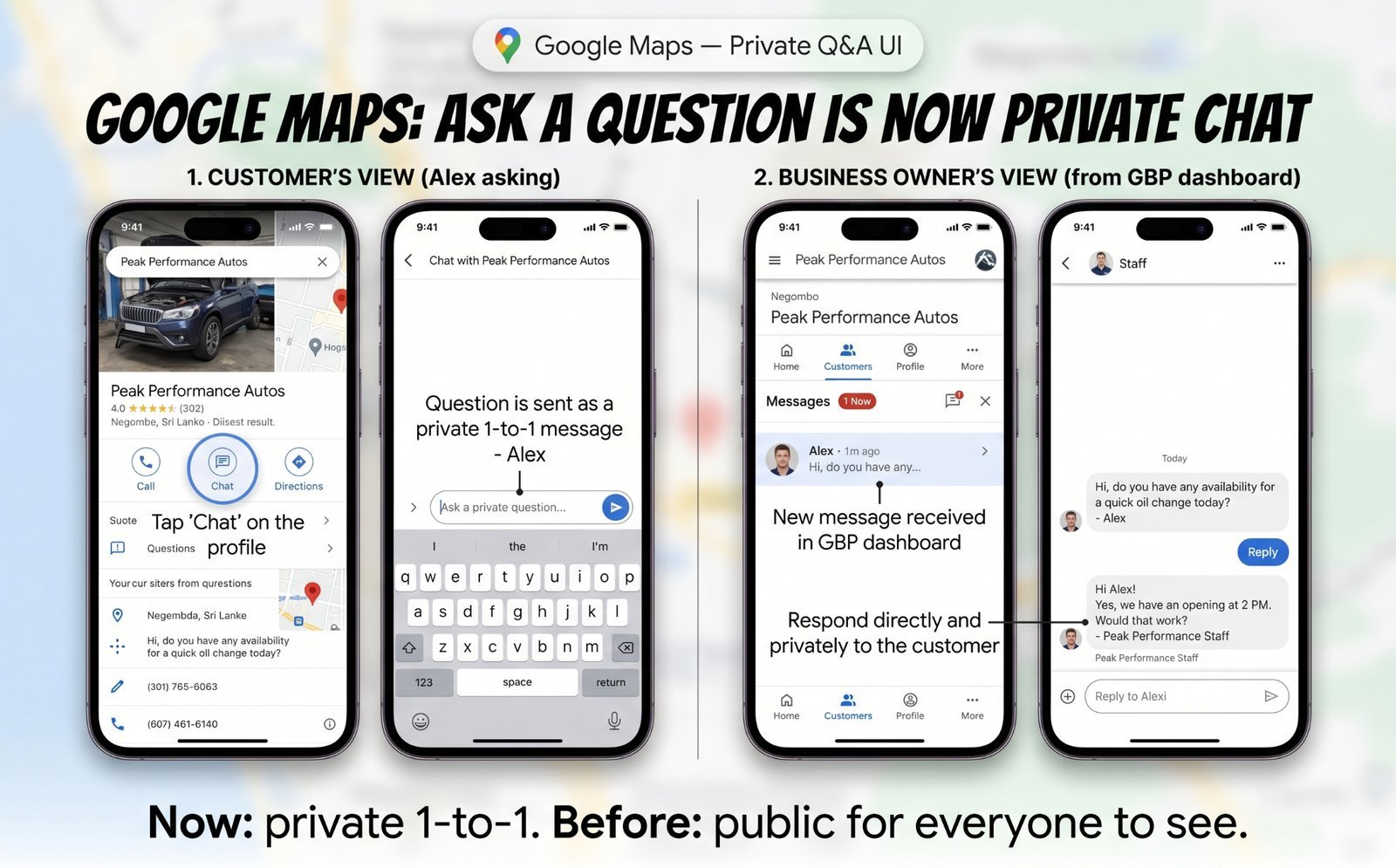 The Maps 'Ask a Question' feature shown on a mobile device